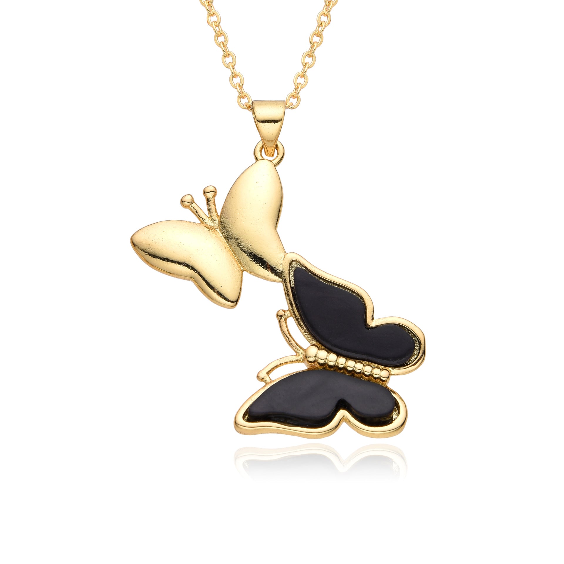 Wholesale Copper Gold Plated Shell Two Butterfly Necklace