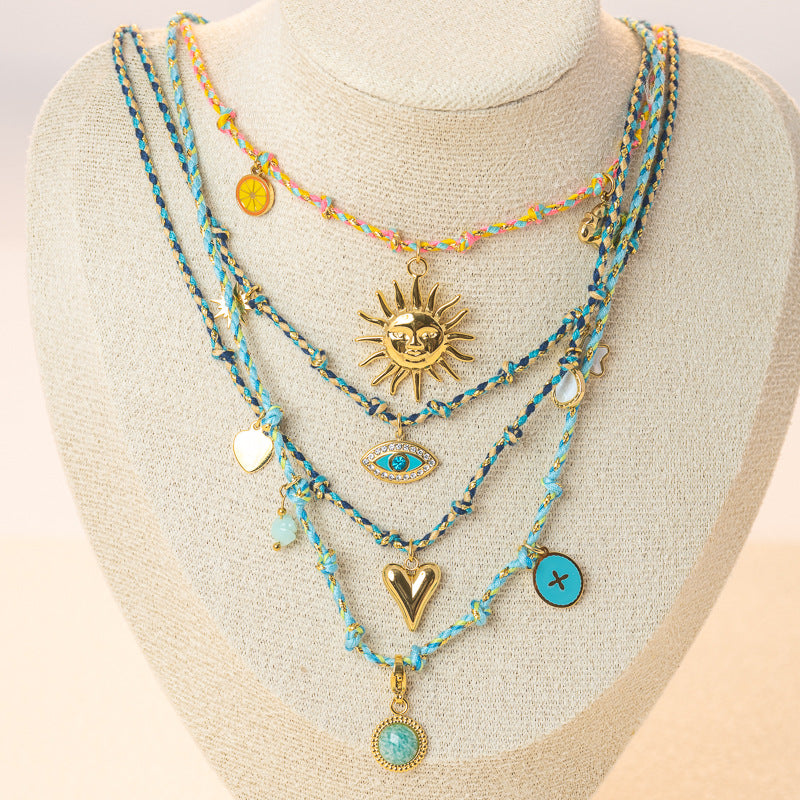 Wholesale Braided Necklace Luxury Multi-Pendant Niche stainless Steel Necklace