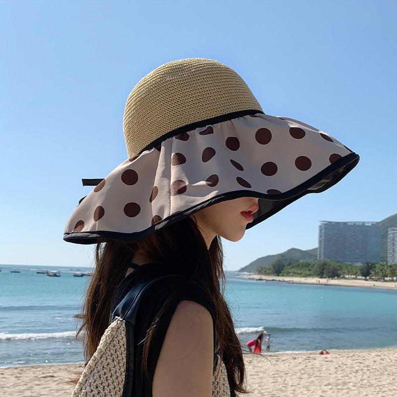 Wholesale Vinyl Big Brim Polka Dot Fisherman Straw Hat