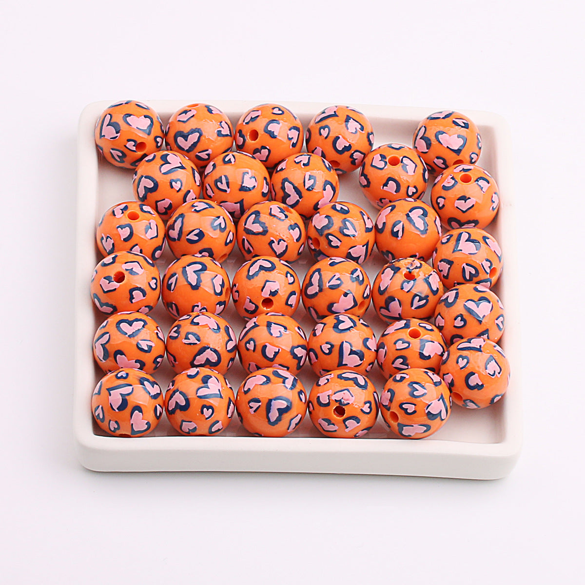 Wholesale 200pcs Acrylic UV Printing Two-color Love Heart Cover Light DIY Straight Hole Beads