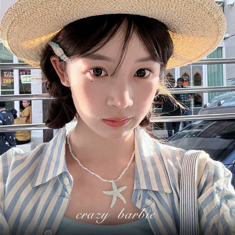 Wholesale Blue Beaded Starfish Necklace Clavicle Chain