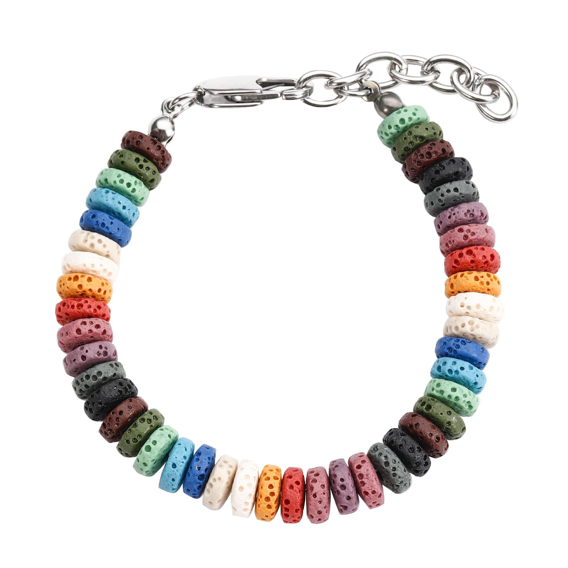 Wholesale Colorful Volcanic Stone Titanium Steel Stitching Bracelet