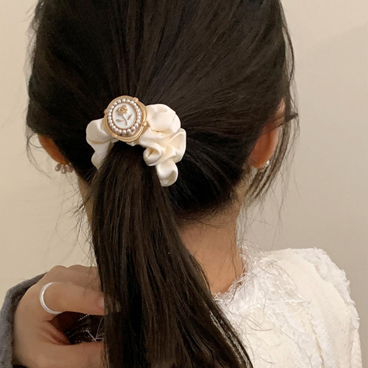 Wholesale Rose Flower Vintage Satin Large Intestine Hair Tie
