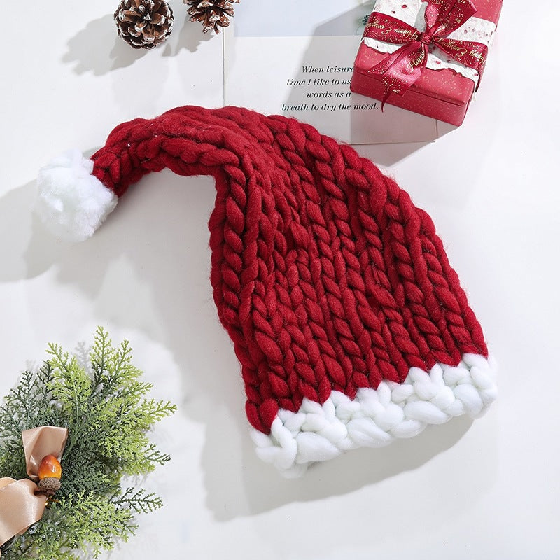 Wholesale Extra Thick Wool Christmas Hats Hand Knitted Santa Hats Parent-child Hats