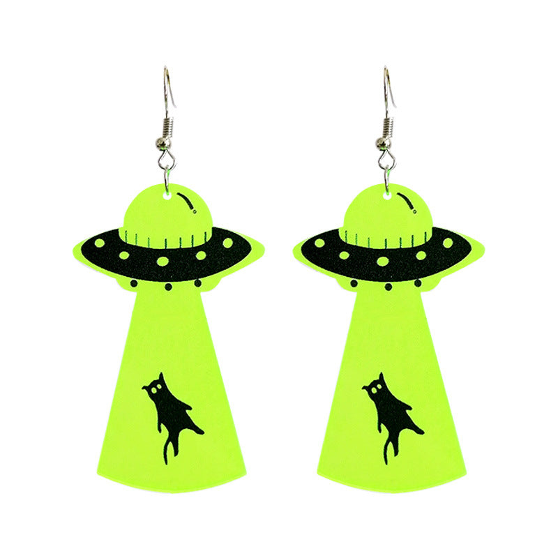 Wholesale Horror  Earrings Skull Alien UFO Witch Stove Fluorescent Acrylic Earrings