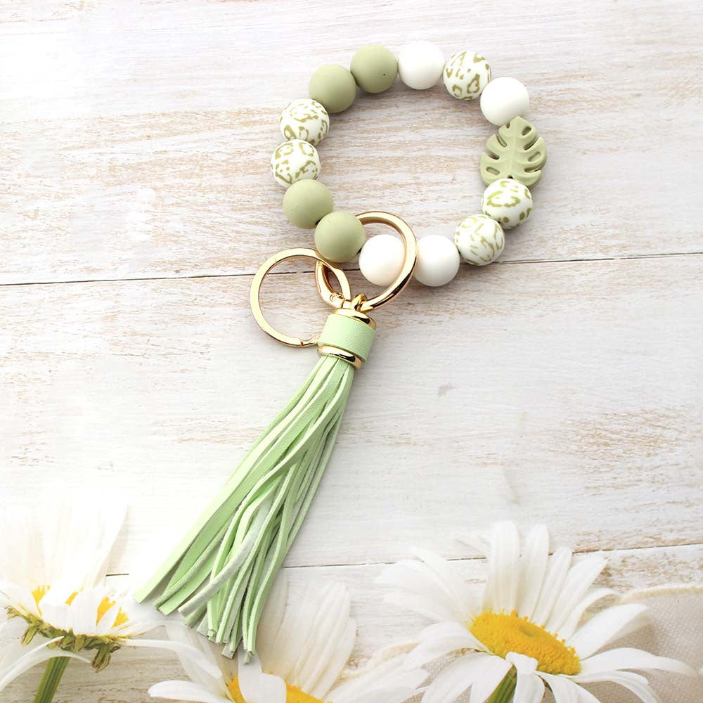 Wholesale Handmade Silicone Bead Monstera Leaf Bracelet Keychain Bag Charm