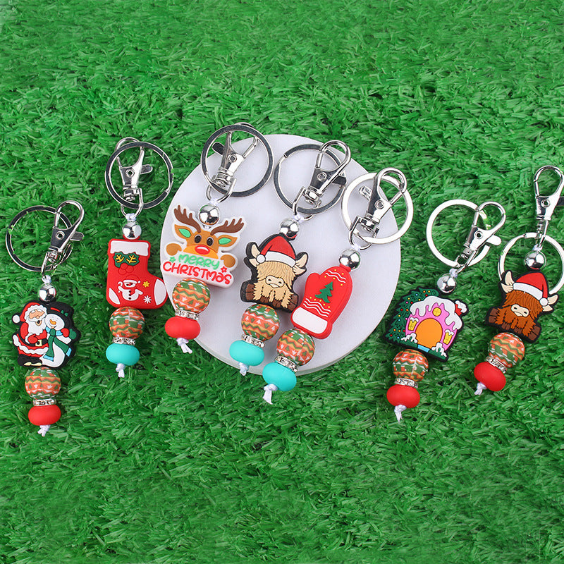 Wholesale Christmas Series Silicone Beaded Keychain