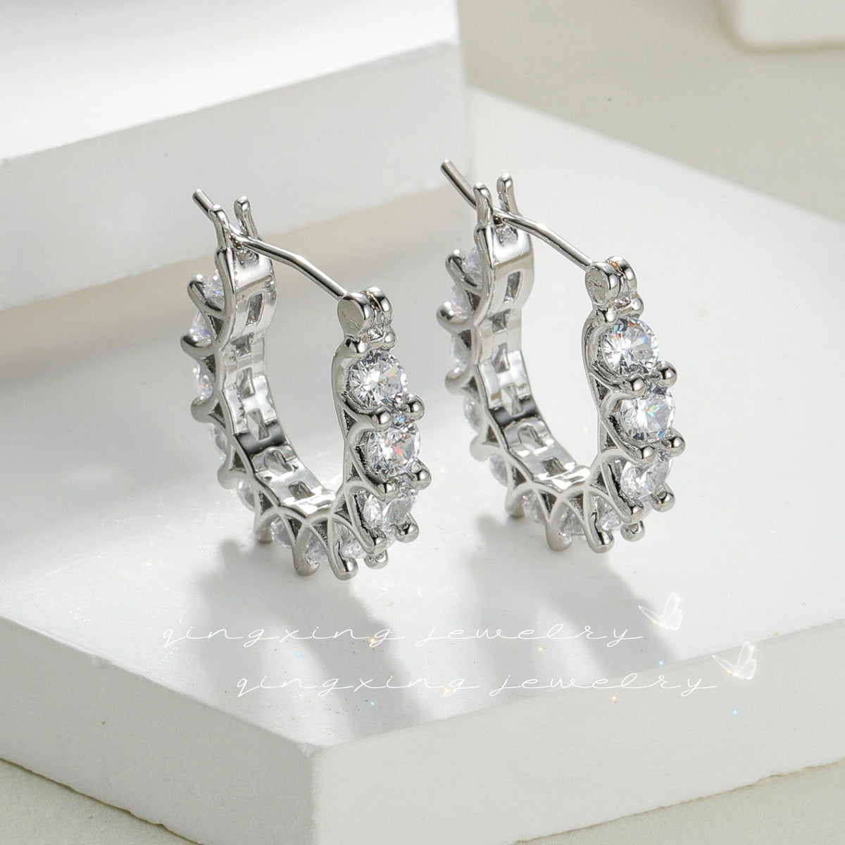 Wholesale Pave Red Corundum  Zircon Lace U Shaped Hoop Earrings