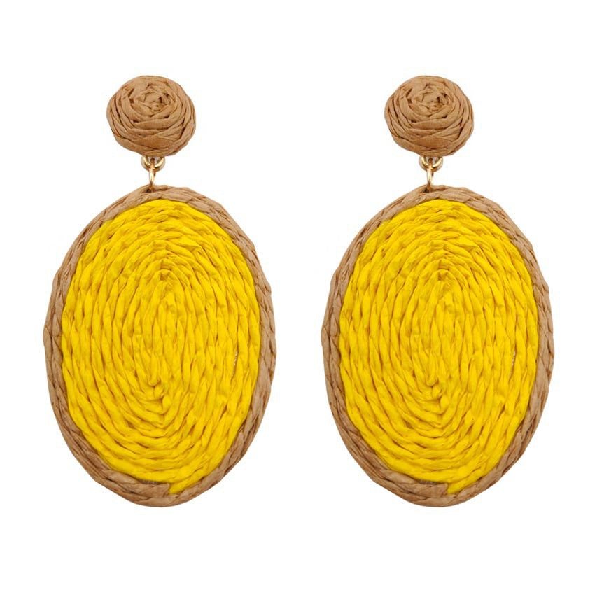 Wholesale Handmade Rattan Dyed Oval Lafite grass Earrings
