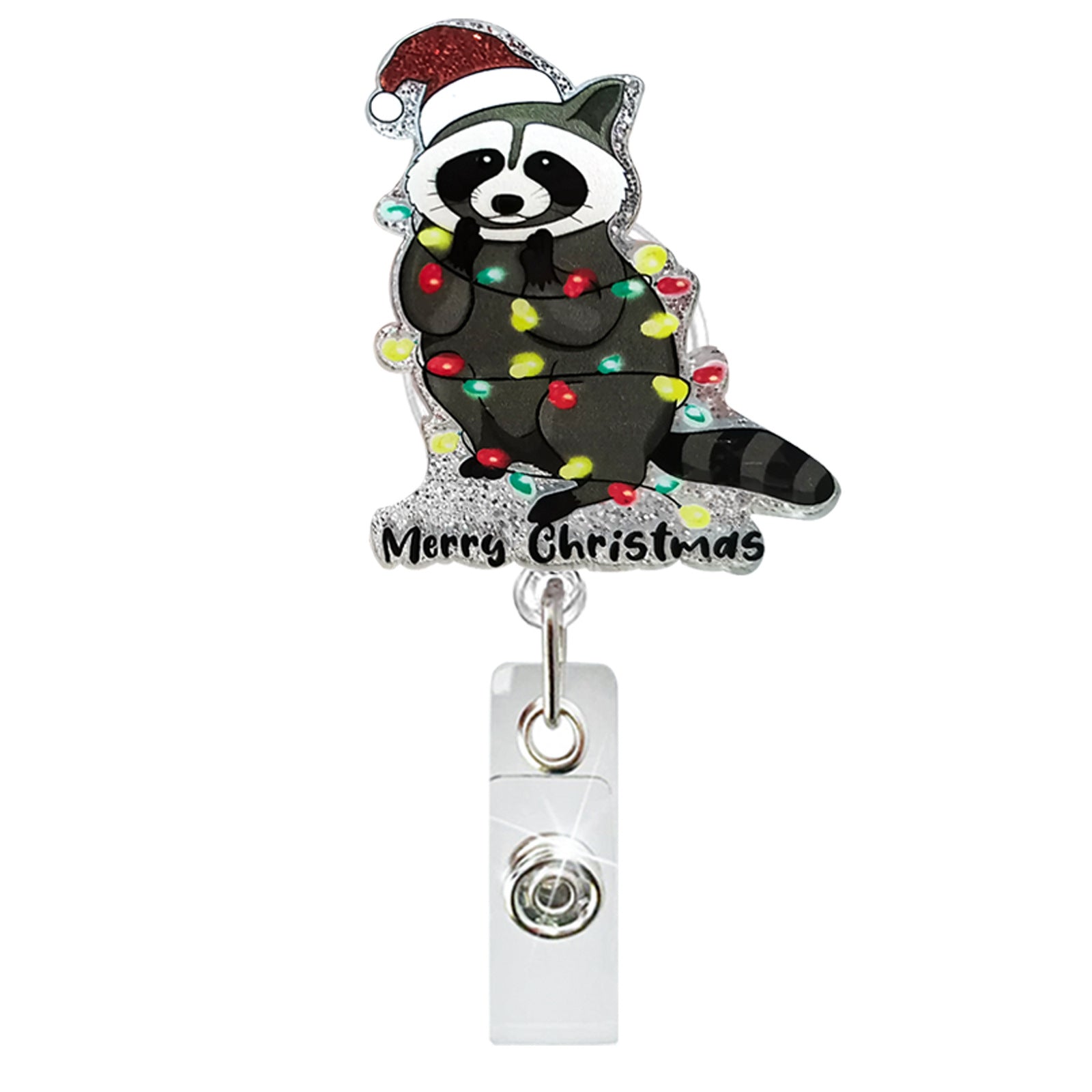 Wholesale Christmas glitter acrylic dinosaur retractable rotating clip badge pull-up buckle
