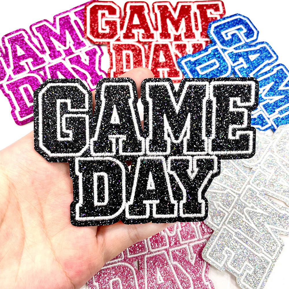 Wholesale Polyester Embroidered Patches Gameday Letter Design Iron On Applique For Shoes Hats