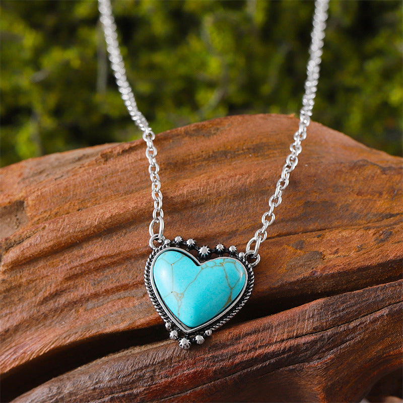 Wholesale Antique Silver Heart Earrings Necklace Set Sweet Romantic Jewelry For Party Gift Resale
