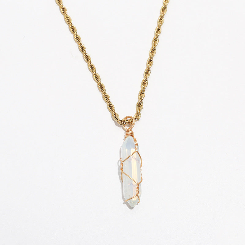 Wholesale turquoise pendant titanium steel twist chain crystal does not fade Necklaces