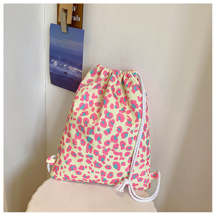 Wholesale Color Leopard Print Outdoor Sports Fitness Oxford Cloth Drawstring Pocket Shoulder Drawstring Bag