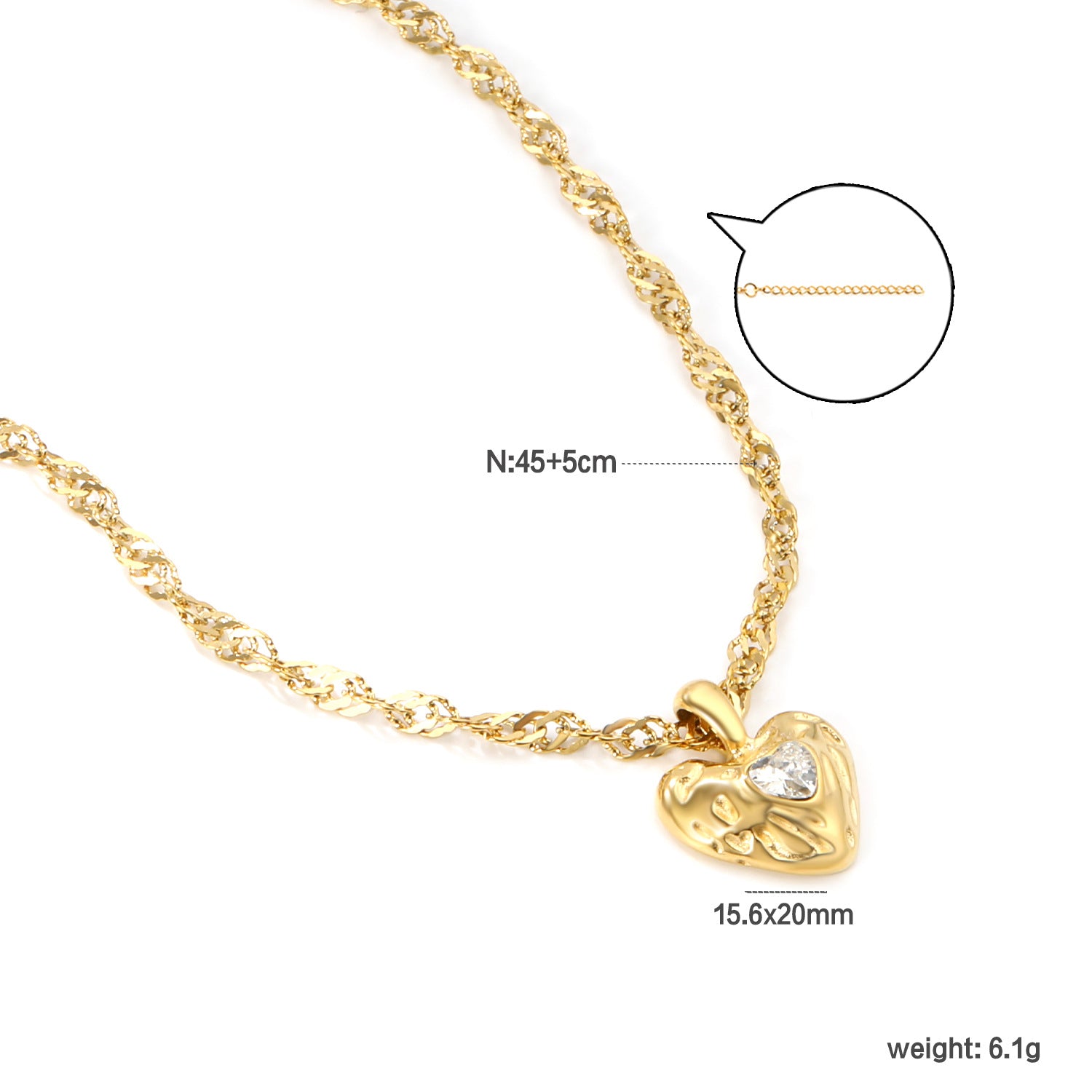 Wholesale 18k Gold-Plated Heart Pendant Stainless Steel Necklace