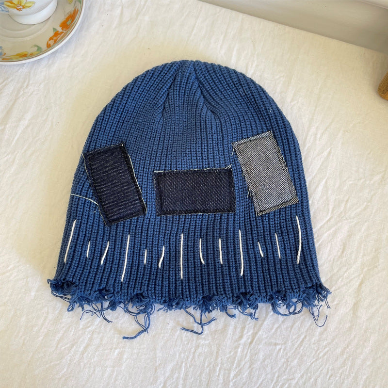 Wholesale Autumn and Winter Hip Hop Warm Raw Edge Patch Beanie