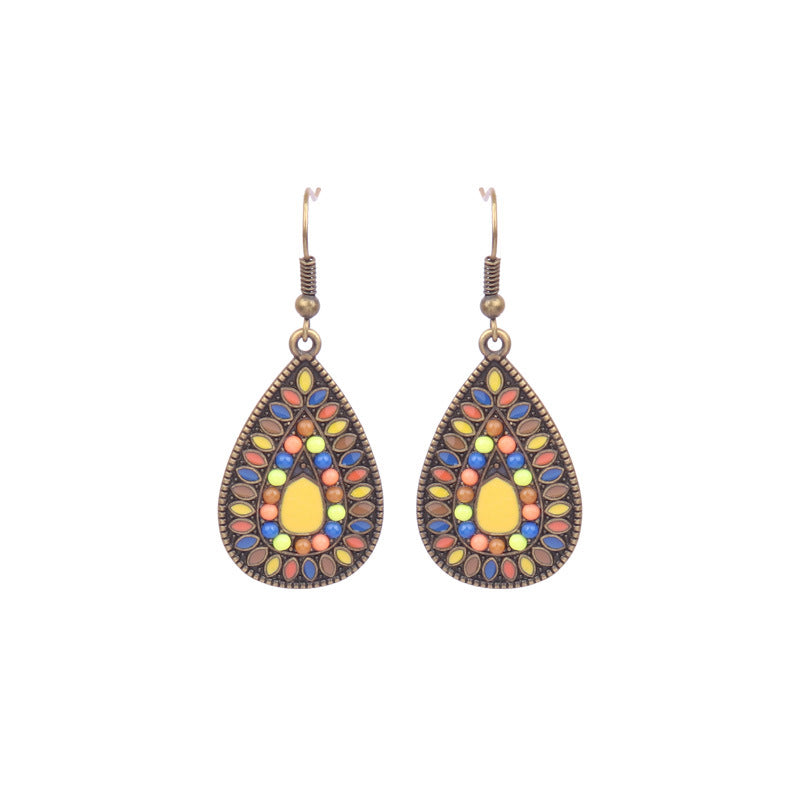 Wholesale Retro Tassel Hollow Alloy Oil Dripping Earrings Set