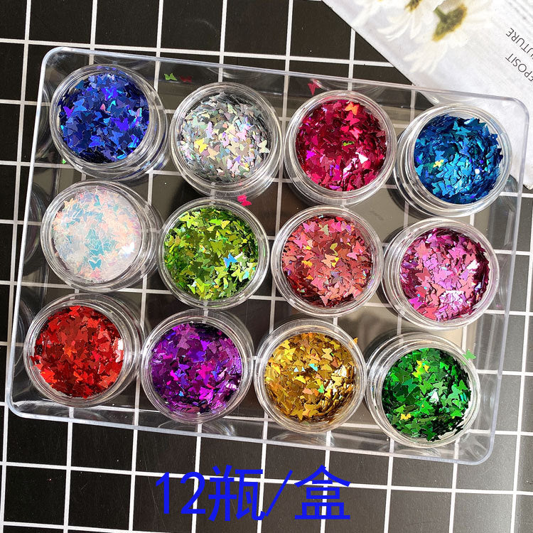 Wholesale Internet Celebrity Sparkling Laser Butterfly Nail Patch Phone Case Glitter Ring Powder Glitter Powder Drop Glue Glitter