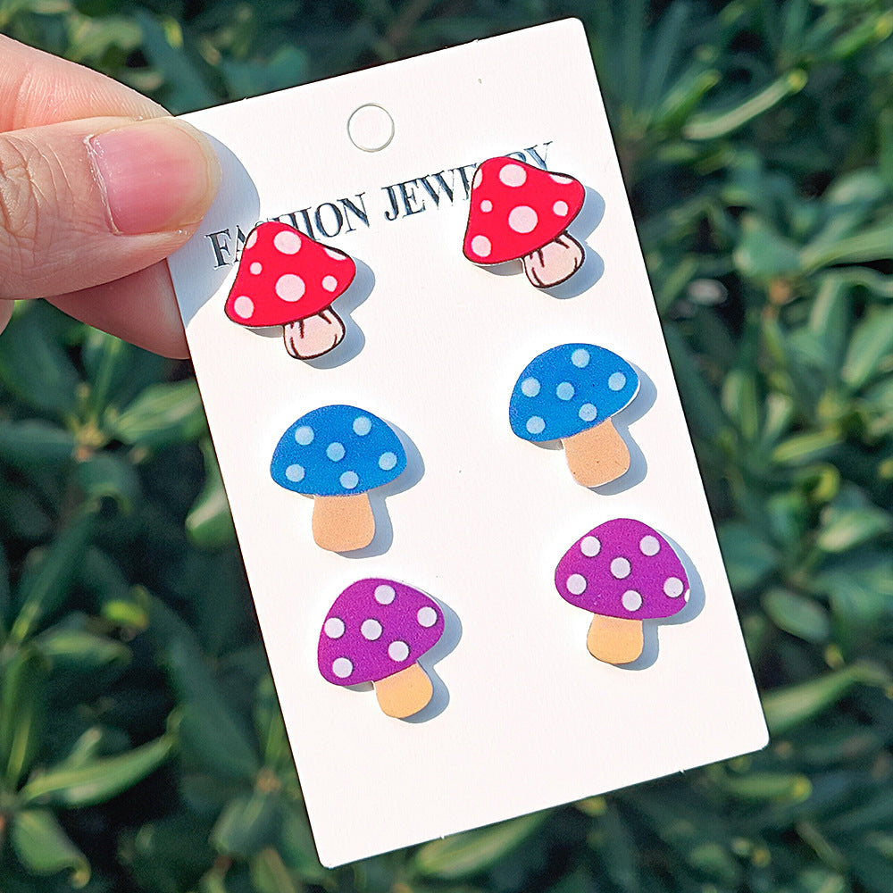 Wholesale  New 3-piece Creative Mushroom Earrings Handmade Multicolor Polo Mushroom Umbrella Skirt Pendant Acrylic Earrings