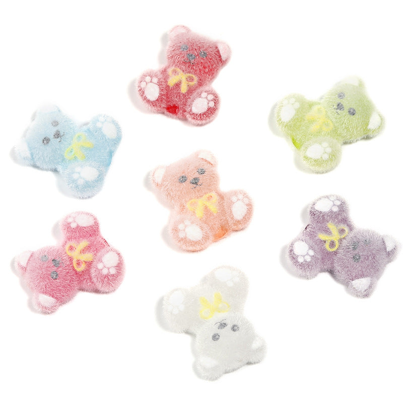 Wholesale 50pcs Plush Cartoon Bow Bear Vertical Hole DIY Beads