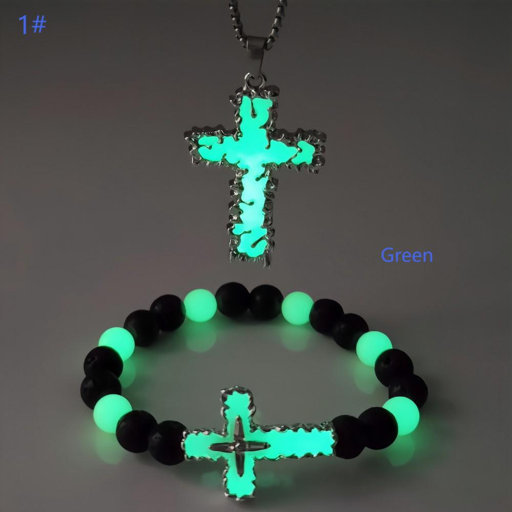 Wholesale Luminous cross natural stone bead glow bracelet