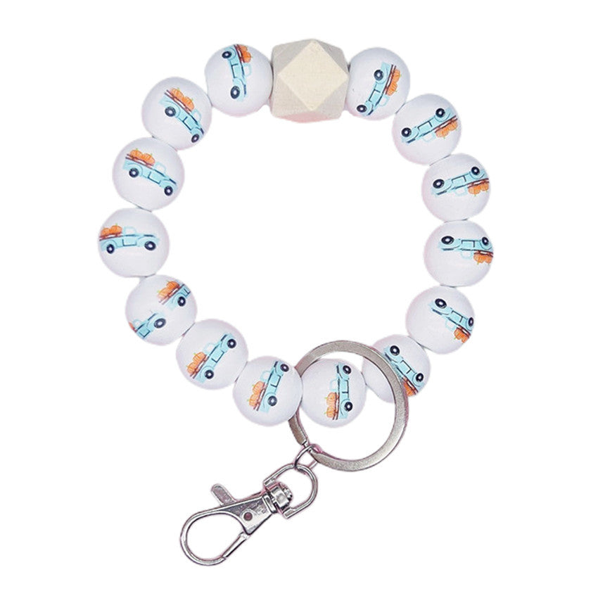 Wholesale Halloween Wooden Bead Bracelet Keychain