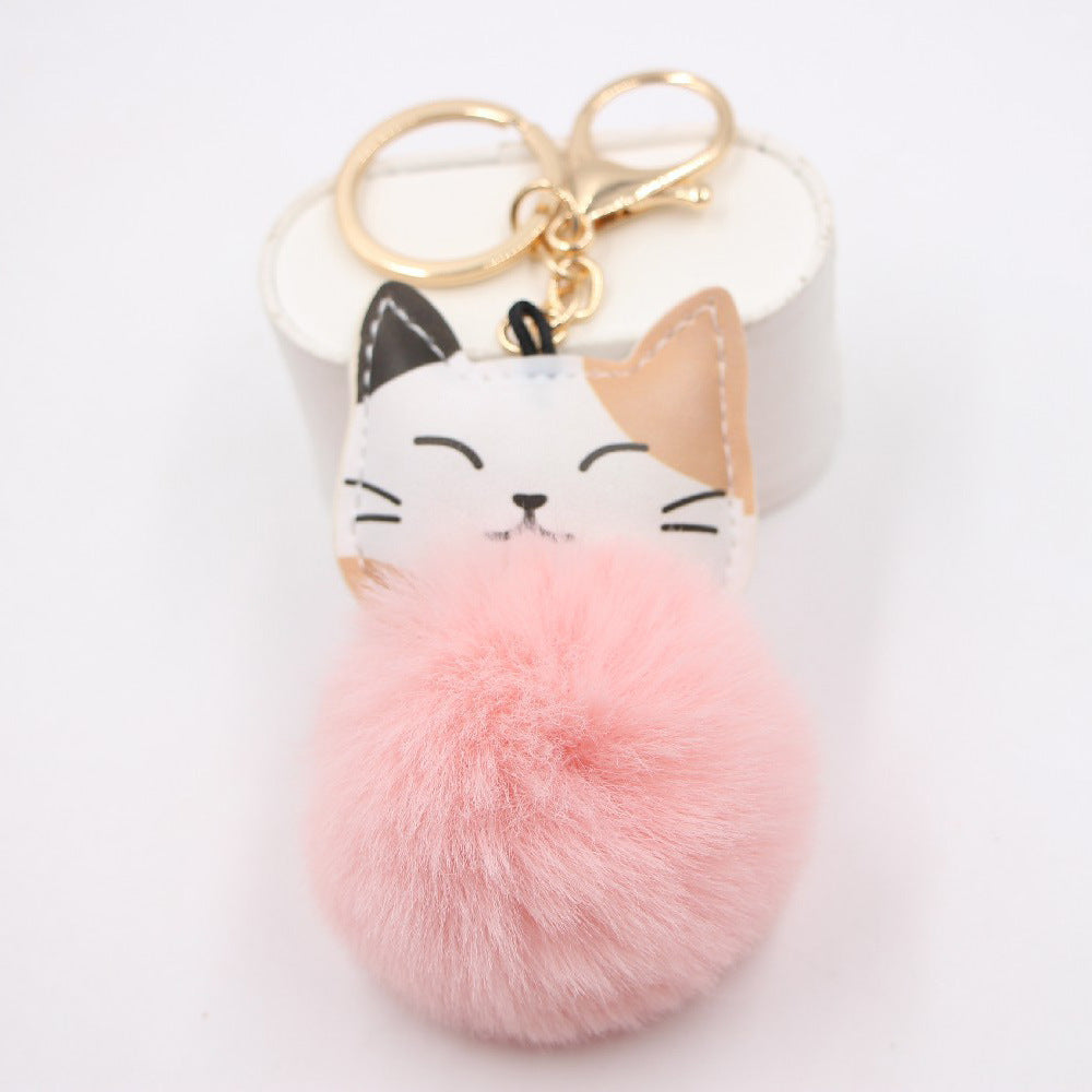 Wholesale Lucky Cat Kitten Pom Pom Keychain Taro Purple Plush Pendant For Bags Wallets Car Keys Gift Shop Boutique Resale