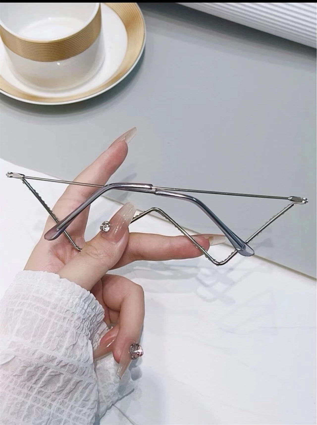 Wholesale Diamond Half Frame Street Shot V-shaped Decorative W-shaped Sunglasses