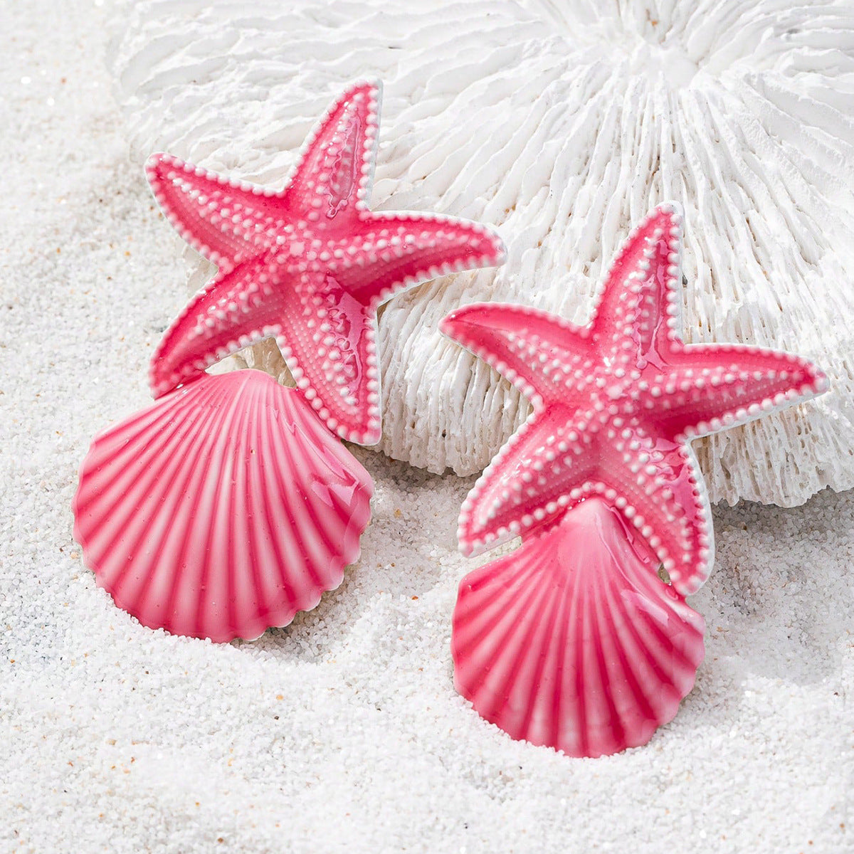 Wholesale Pink starfish conch shell women' s earrings