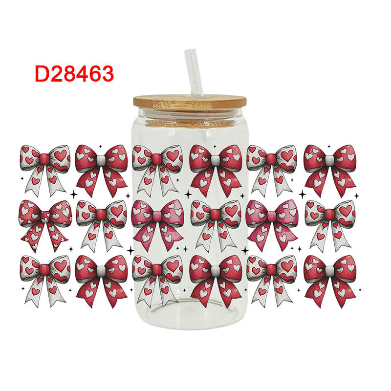 Wholesale Pink Cartoon Heart Valentine' s Day 16oz Cup UV DTF Wraps