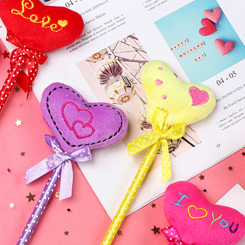Wholesale Pens 6pcs Valentine's Day Plush Cloth Love Plastic Ballpoint Pen