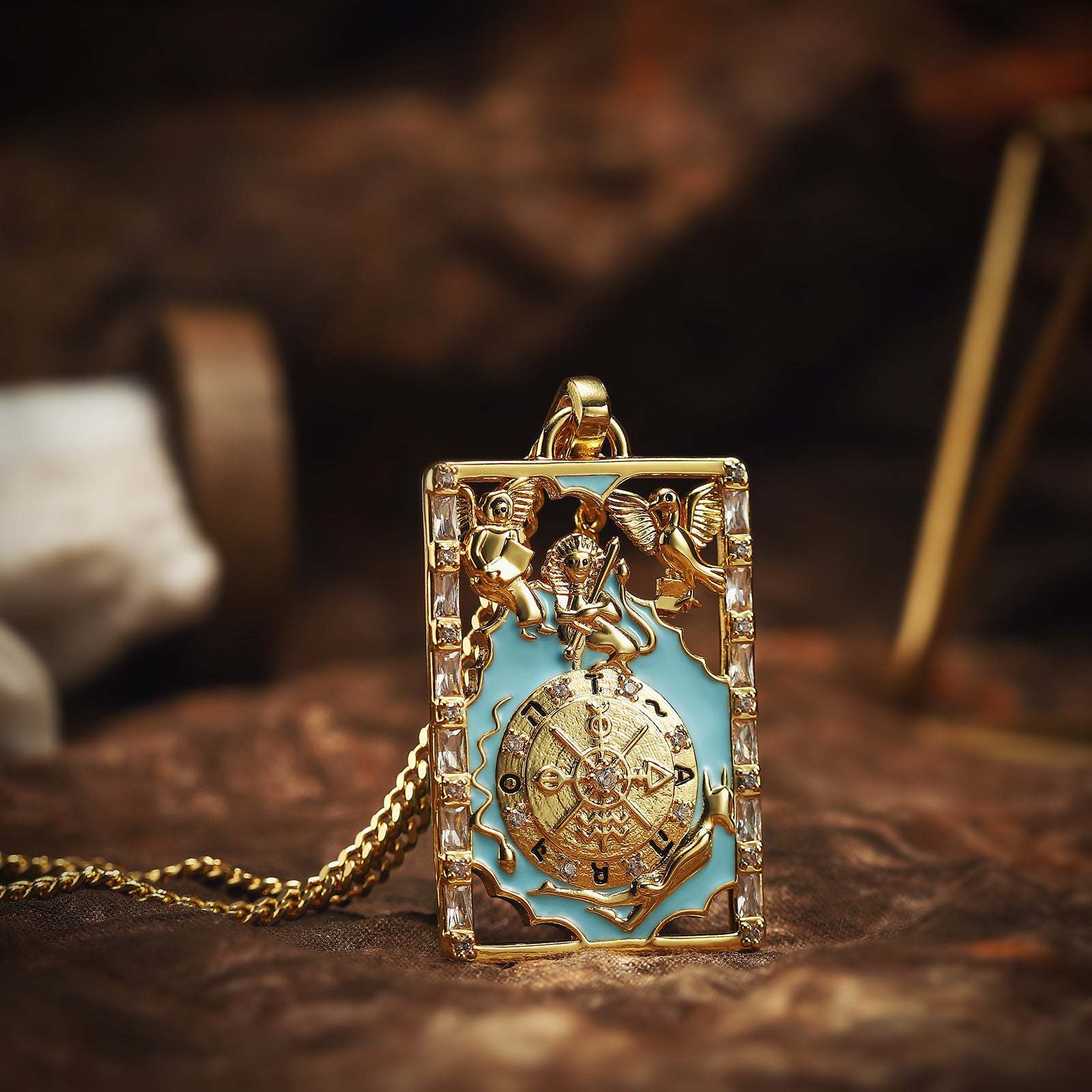 Wholesale Retro Oil Dripping Tarot Card Necklace Star Moon Sun Alloy Necklaces