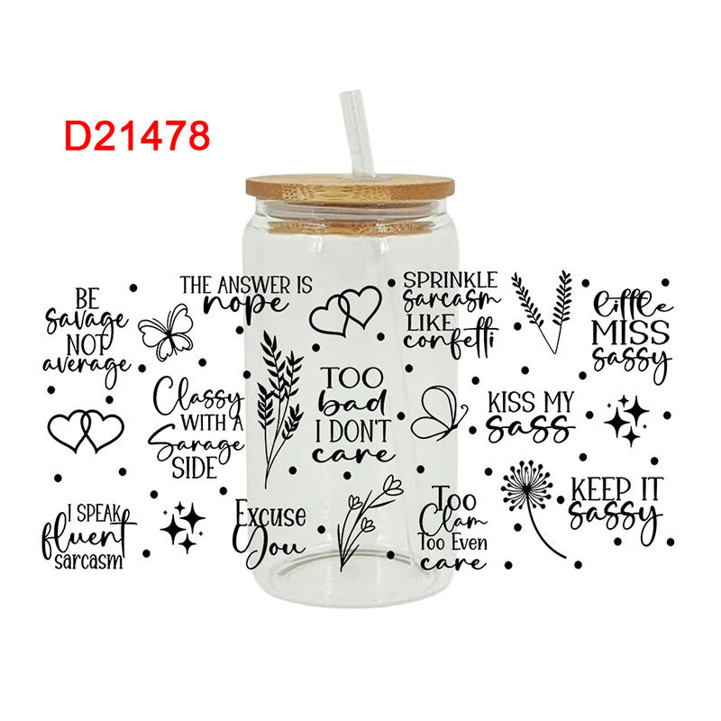 Wholesale Colorful English sentences 16oz Cup UV DTF Wraps