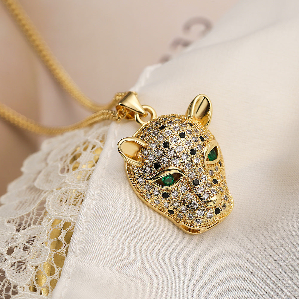 Wholesale ZirconThe Head of A Tiger Panther Pendant Gold Plated Neckplaces
