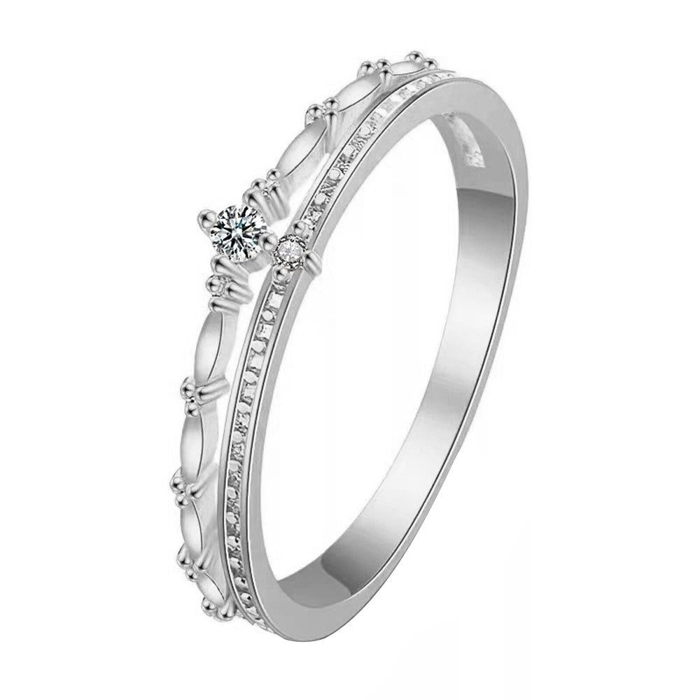 Wholesale S925 Sterling Silver Crown Double Layer Vintage Diamond Ring