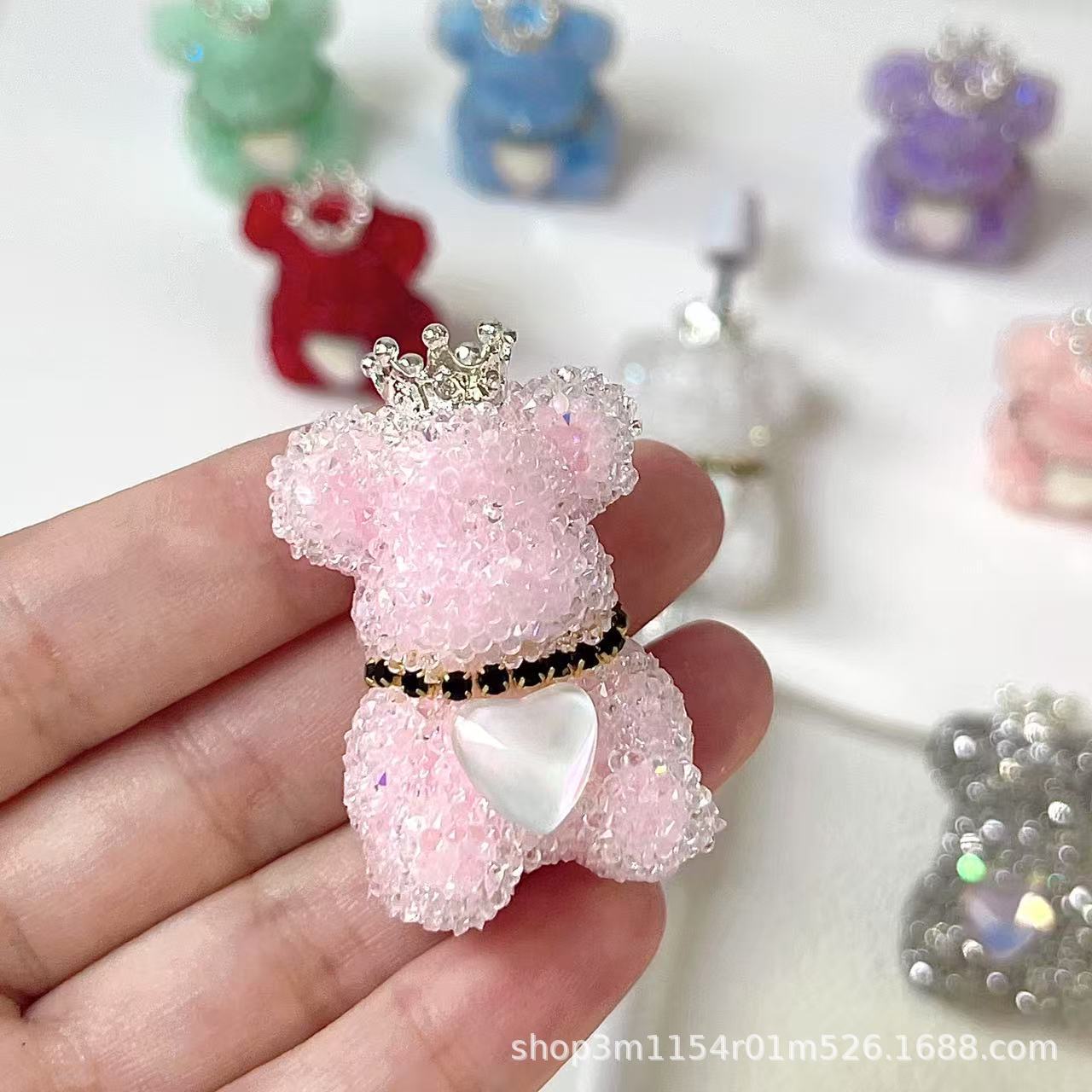 Wholesale Double-sided 3D Sugar Heart Crown Little Bear DIY Handmade Beads