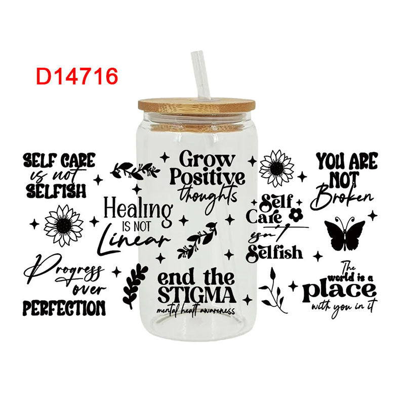 Wholesale English phrase series 16oz Cup UV DTF Wraps