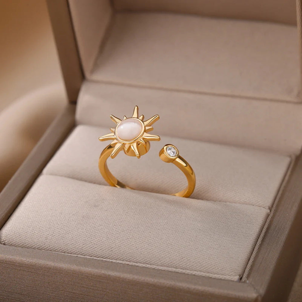 Wholesale simple rotatable sunflower decompression Open Ring
