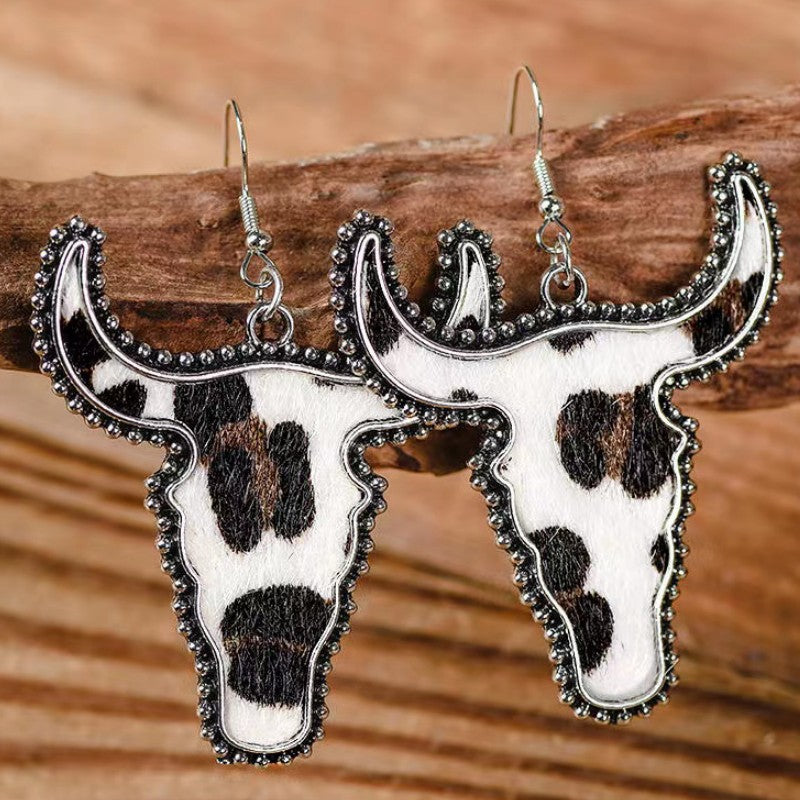Wholesale Retro Western Cow Pattern Leopard Print Metal Earrings Fashion Jewelry Accessory