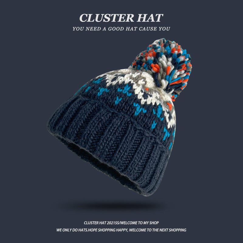 Wholesale Autumn and Winter Warm Thick Ear Protection Wool Versatile Fashion Age-reducing Cute Wool Ball Knitted Hat