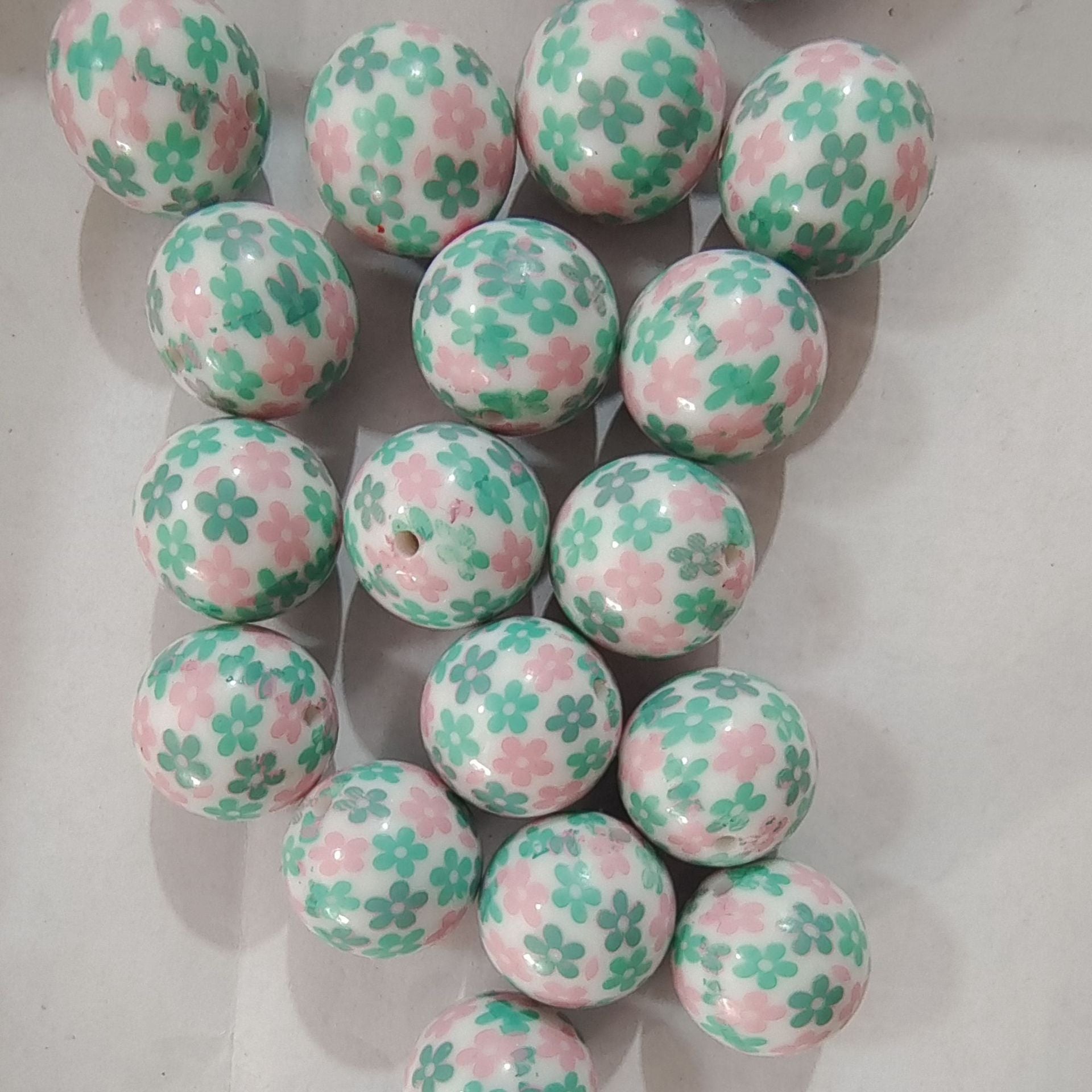 Wholesale 5pcs 20MM Acrylic Two-color Flower Print Beads