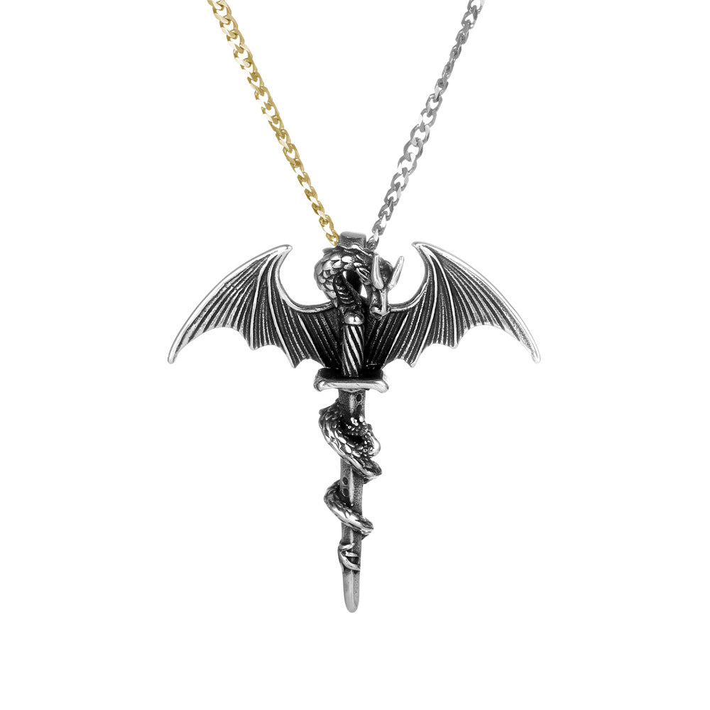 Wholesale Titanium Steel Vintage Pterosaur Sword Pendant Men's Necklace