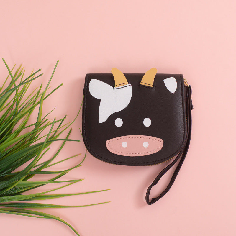 Wholesale Cartoon Cute Cow Girl T Student Zipper Coin Purse Pu Wallet