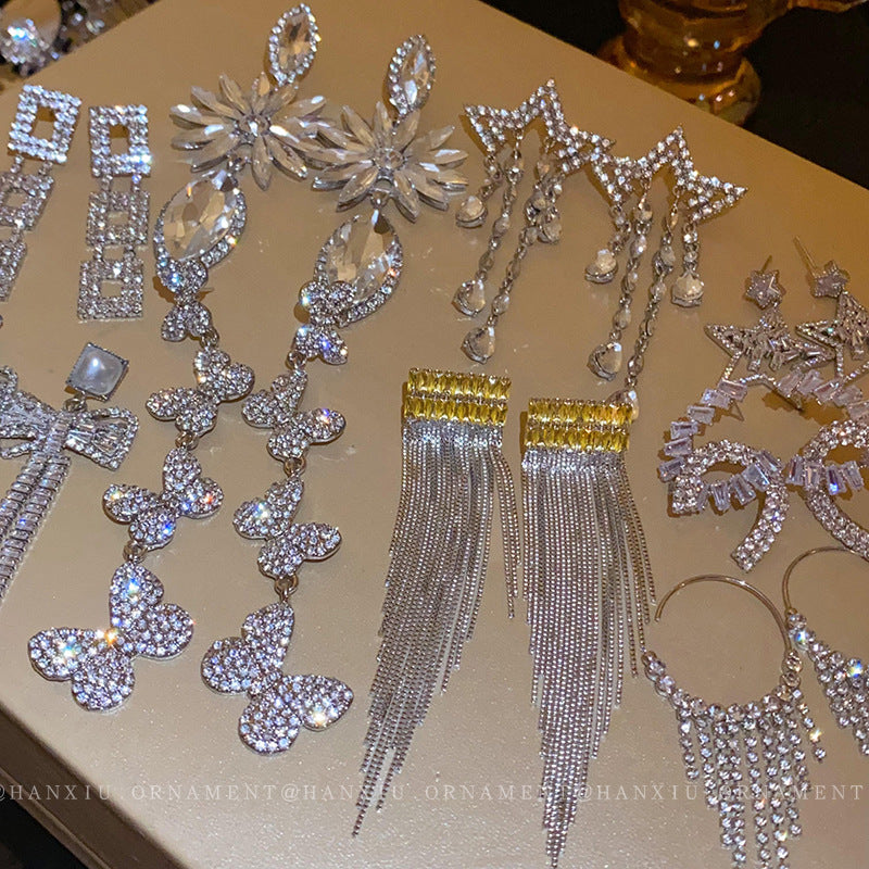 Wholesale Diamond Butterfly Flower Five Pointed Star Tassel Alloy Earrings