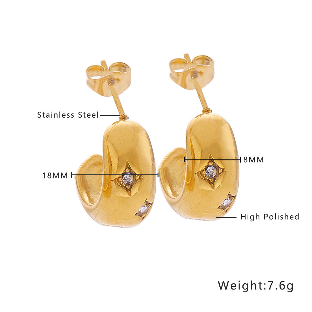 Wholesale Retro Twisted Circle Diamond Braided Wheat Ear C-Shaped Large Arc Gold Earrings