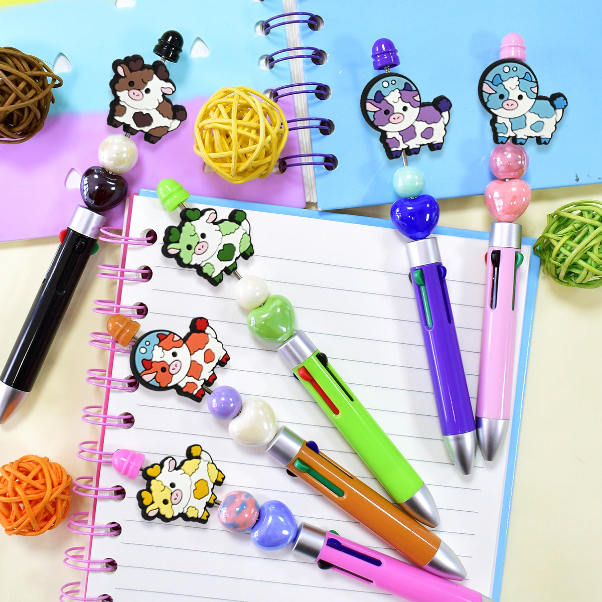 Wholesale Random 100pcs Cartoon Colorful Cow Series Pvc Soft Glue Double-Sided Focus Beads