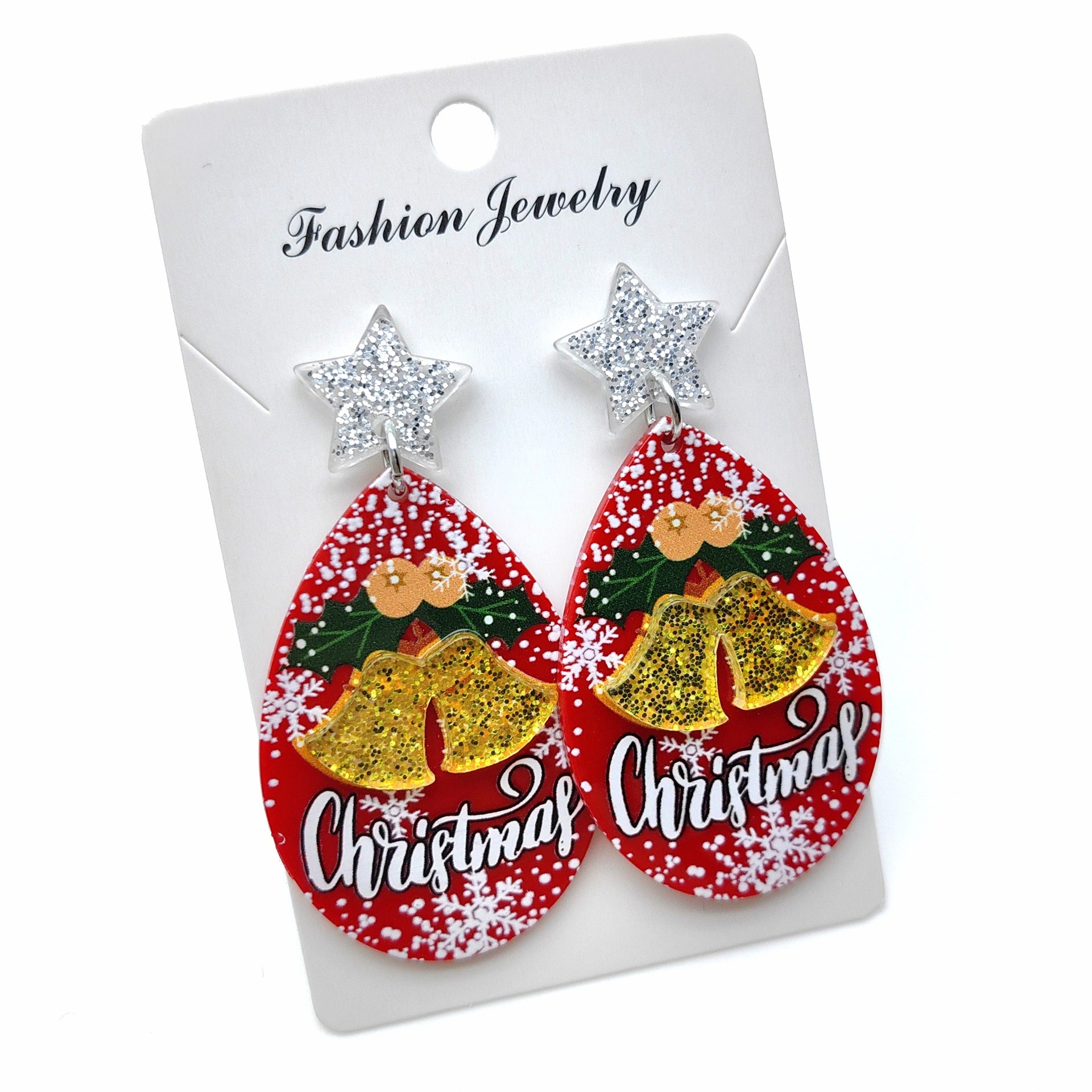 Wholesale 3pcs/pack Christmas tree bells bright color holiday party earrings