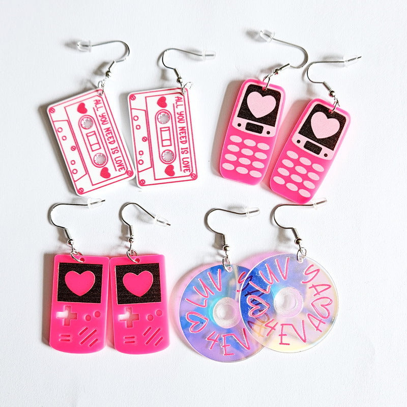 Wholesale Valentine's Day Pink Heart Coffee Cup Cupid Tape Earrings