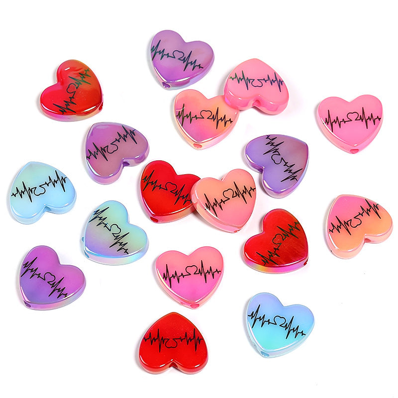 Wholesale 100pcs DiyUV Color Electrocardiogram Printing Love Acrylic Beads