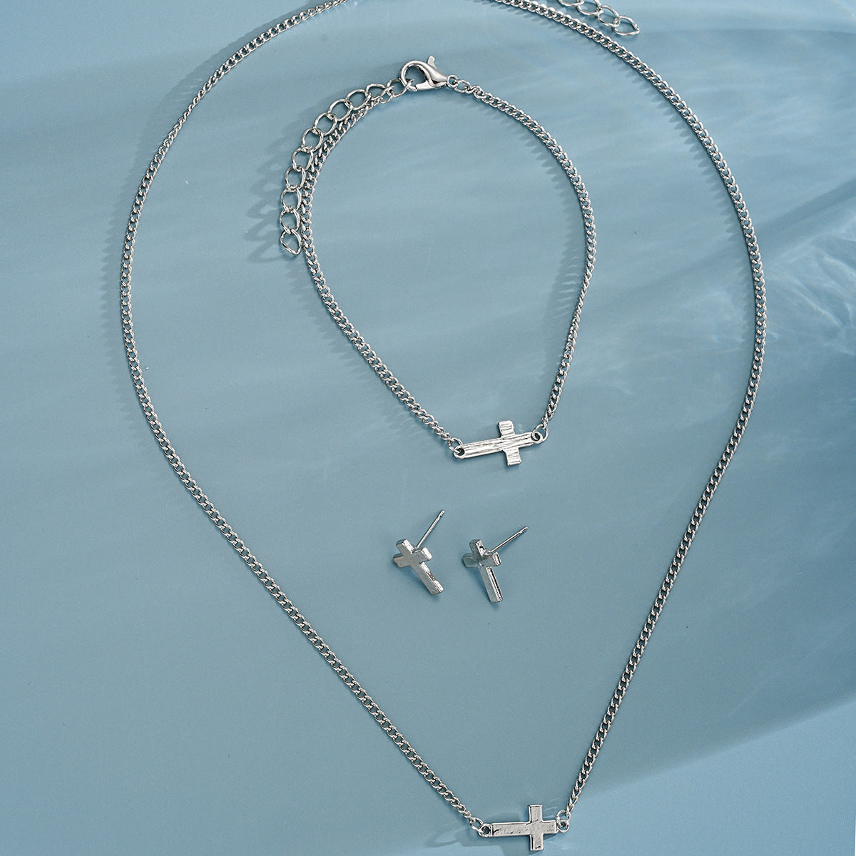 Wholesale Simple niche design cross earrings bracelet necklace set